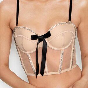 Victoria's Secret Rhinestones Dream Angels Embellished Sheer Mesh bow bustier